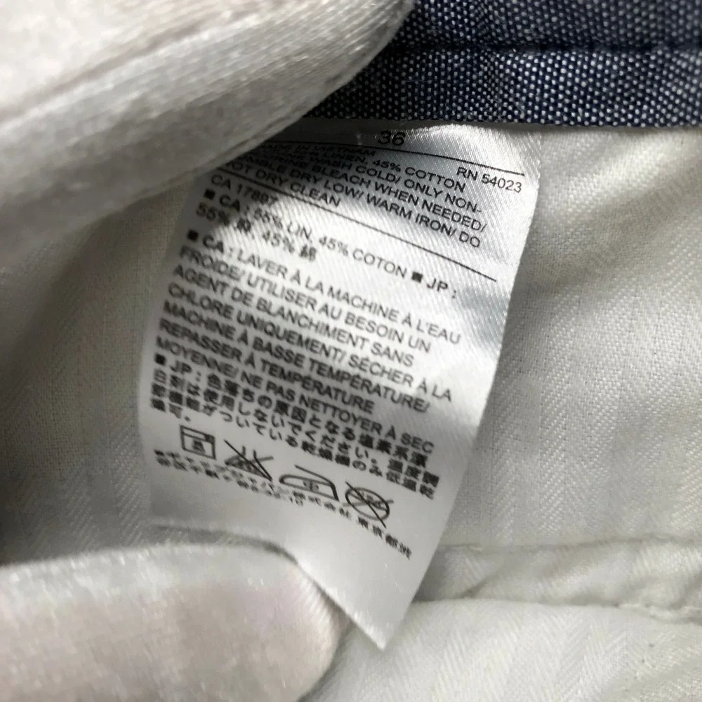 Banana Republic Cotton Linen Shorts Mens 36 Beige White Striped Flat Front